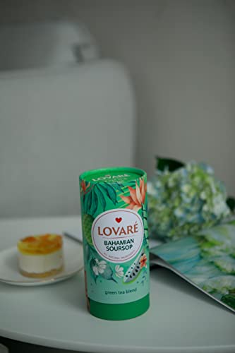 Loose Leafs Assorted Tea By Lovare Made In Ukraine - Black And Green, Floral, Passion Fruit, Huchlebbery Herbal Set With Flowers - Gift Box For Blooming Tea Lovers Men & Women - 80 G (Bahamian Soursop) #TOP5