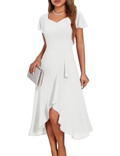 Image of HomRain V Neck Formal Wedding Guest Dresses for Women Ruffle Sleeves for Cocktail Graduation Modest Dress