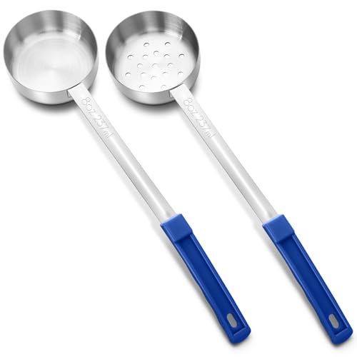 Teenyyou 2 Pcs Portion Control Serve Spoons, Blue, 8 oz, Solid and Slotted