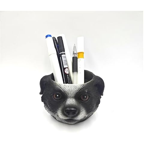 Ucoolbila Dog Face Pencil Holder,Unique Planter Pot, Office Desk Organizer Supplies, Husky Dog Planter Pencil Holder, Succulent Pots Flowerpot Gift for Dog Lovers (Black) Cover