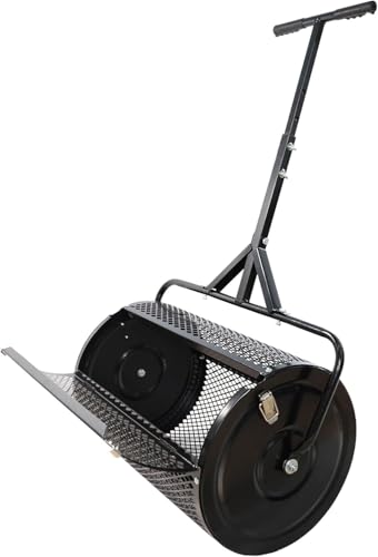 BCSRVCE - Épandeur de mousse de tourbe avec poignée en T améliorée - Rouleau de compost en maille métallique de grande capacité pour pelouse et - Étend uniformément la mousse de tourbe, le matériau de