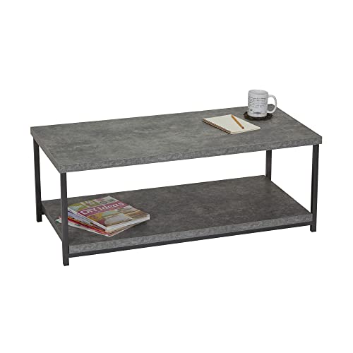 Household Essentials Coffee Table With Storage Shelf | Faux Slate Concrete #TOP6
