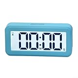 Dolvitrny Grande sveglia LCD con doppio allarme, conto alla rovescia, luce notturna e funzione snooze, retro magnetico, per scrivania o camera da letto, alimentata da 2 AAA (blu pavone)
