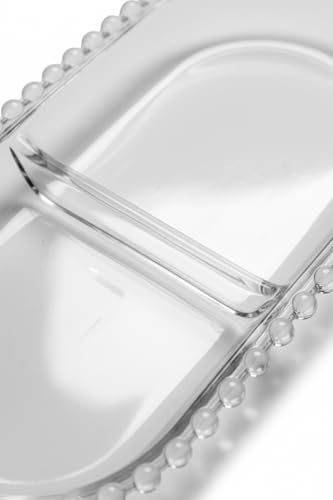 Image of Glassbunny Glass Beaded Serving Platter with Divider, 2-Section Dessert Plate, Clear Crystal Oval Shape Tray for Dry Fruits, Serving Dish, Home Decoration