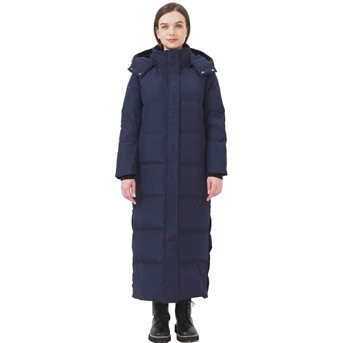 Women's Extra Long Thickened Down Jacket with Thermal Lining,Full Length Winter Puffer Down Coat with Hem Slit