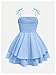 RoseSeek Girl's Flowy Cami Dress Ruched Sleeveless Pink Layered Ruffle Kawaii Short Smocked Summer Dresses Light Blue 10 Years
