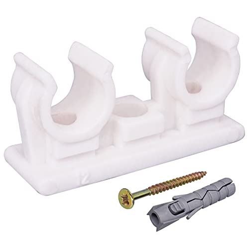 SKIR'CO Lot de 10 colliers de serrage doubles en plastique pour tuyaux de 12 mm, collier de serrage de type U, clips de tube blancs, cintres de tuyau