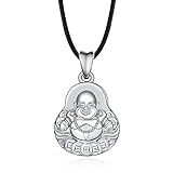 TANGPOET Buddha Necklace 925 Sterling Silver Laughing Buddha Pendant Necklace Jewelry Gifts for...