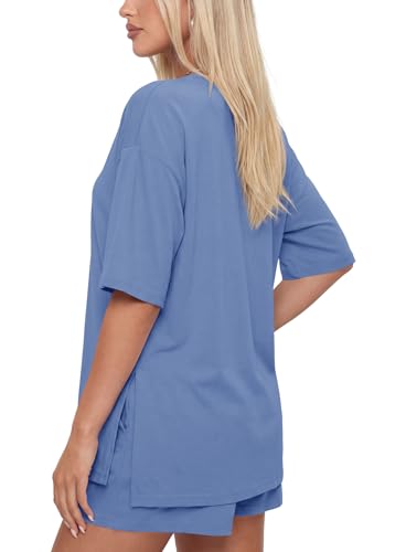 Image of Darong Women's 2 Piece Shorts Set Loungewear | oversized tshirts,crew neck top,drawstring shorts,elastic waist, side pockets,summer travel outfits