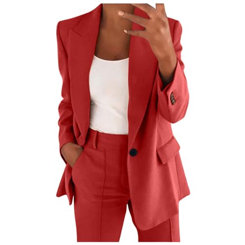 Conjunto de traje blazer para mujer, trajes de 2 piezas para mujer, chaqueta de manga larga con botones, pantalones largos, color sólido, trajes de dos piezas, ropa de abrigo con solapa, blazer y