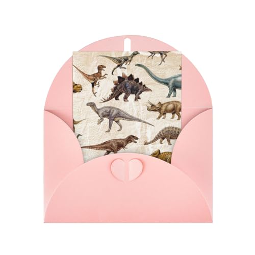 恐竜パターン ッセージカード レターカード かわいい 可愛い 封筒付 ギフト クリスマス バースデーカード Pink