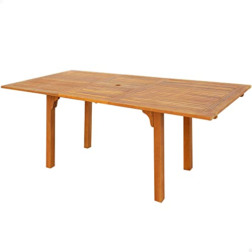 Aktive 61031 - Mesa jardín extensible rectangular madera acacia, Mesa extensible 6-8 comensales, Mesa comedor extensible, uso interior y exterior, extendida: 200x100x74cm, Mesas de jardín de madera