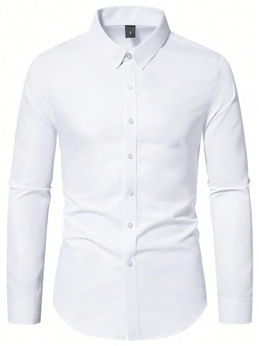 Image of AVANOVA Men's White Long Sleeve, Slim Fit Button Down Dress Shirt for Men | Casual Office Wear | Formal Business Shirts | Stylish Plain Single Breasted Shirt(Shirt 87)