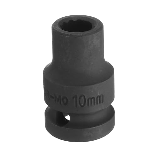 sourcing map 1/2" Drive x 10mm Shallow Impact Socket 12-Point Metric CR-MO Steel Nut Impact Grade Socket for Auto Repair
