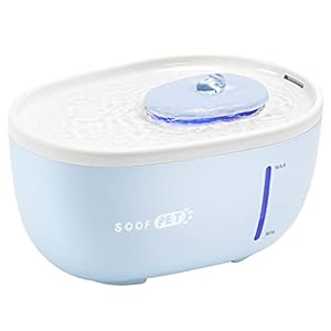 Bomba Mejorada – SOOFPET Fuente para Gatos, Bebedero Gatos Automática de 2L, Apagado Automático por Bajo Nivel de Agua, Super Silenciosa, Ventana de Observación del Nivel de Agua, Indicador LED(Azul)