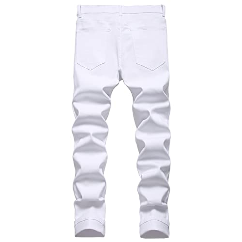 Junbaoss White Skinny Jeans For Men Stretch Basic Tapered Jeans Slim Fit Men's Skinny Ripped Jeans Slim Fit Distressed Stretch Denim Pants Skinny Jeans Men, Comfy Men's Ripped Stretch Jeans Pants #TOP1