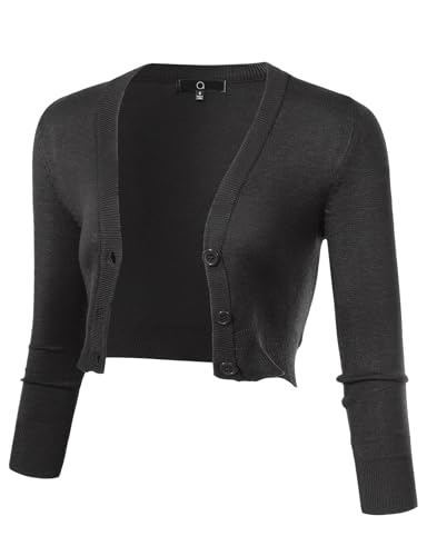 Image of Allsense Women's Cropped Bolero Shrug Cardigan | 3 /4 Sleeve, Button Down, Lightweight Knit Sweater