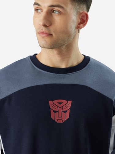 Image of The Souled Store Transformers: Prime Time Men and Boys Long Sleeve Round Neck Navy Graphic Print Oversized Fit Sweatshirts Oversized Sweatshirts for Men Hoodies Pullovers Graphic Printed Relaxed