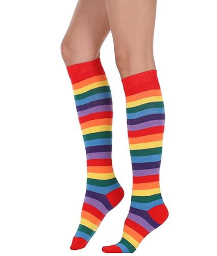 Image of Striped Knee High Socks for Women Outdoor Sport Athletic Stripe Casual Tube Socks