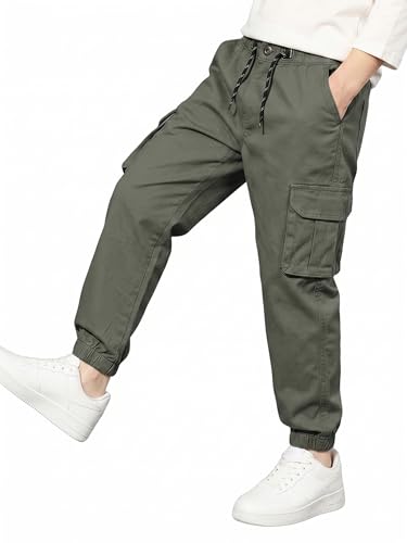 Image of A.T.U.N. (ALL THINGS UBER NICE) Boys Cotton Cargo Pants | Soft Comfortable Casual Wear | Relaxed Fit Trousers with 6 Utility Pockets | Adjustable Waist for Daily Outdoor and Travel Use