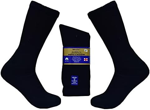 Braziz Diabetic Socks 12 Pairs Premium Soft Breathable Cotton Diabetic Socks Women Men Comfort Top Non-Binding Crew Socks (Black, Big & Tall Men’s 13-15 Shoe Size 9-14)