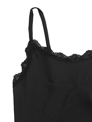 Sweatyrocks Women's Sleepwear Spaghetti Strap Lace Trim Top With Plaid Pants Pajamas Set Black White L #TOP2