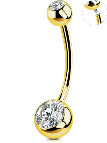 OUFER Gold Belly Button Rings, 316L Surgical Steel Belly Button Piercing, Internally Threaded Belly Rings, 14G Belly Piercing Jewelry, Long Belly Button Rings, Navel Rings for Women Men