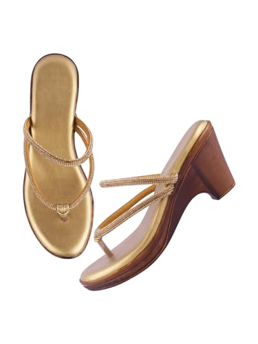 Image of TRYME Alluring Wedge Slip On Sandal Embellished Rhinestones Strap Platform Party Heels For Womens & Girls