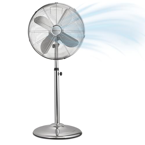 Innoliving Ventilatore a Piantana Resistente INN-522 di Metallo Cromato con Diametro 40cm, 3 Velocità, Altezza Regolabile fino a 125cm, Oscillazione, Motore in Rame, Potenza 50W
