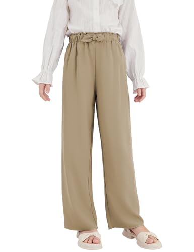 Image of Girls Wide Leg Palazzo Pant Loose Straight Cute Bow Waist Spring Summer Lightweight Dress Pant for Kids 5-14Y
