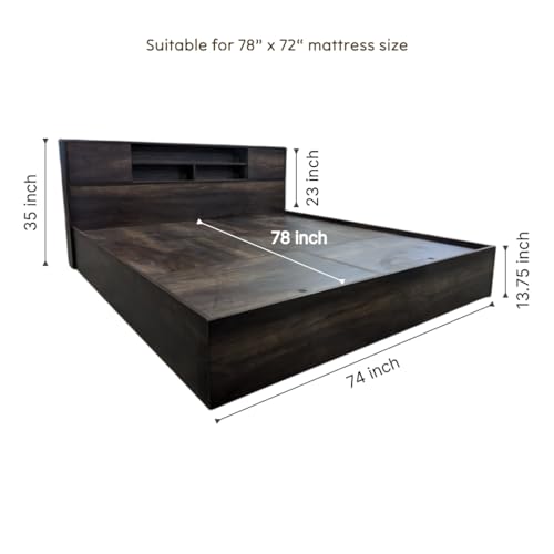 Image of King Bed /Cot with Headboard & Top Cabinet Storage, Splash-Proof, Termite-Proof, Modern Design, 2-Year Warranty