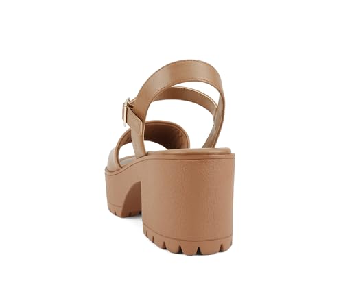 Image of Soda inchStacie inch ~ Women Open Toe Lug Sole Mid Block Heeled Sandals with Adjustable Ankle Strap