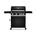 BURNHARD 4-Brenner Gasgrill Big FRED Black Series mit 900°C Keramikbrenner und Seitenkochfeld, 17 kW Grillwagen mit klappbaren Seitentischen, Gusseisen-Grillrost, Piezozündung inkl. Abdeckhaube