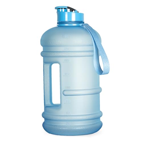 TOOFEEL 2.2 Liters Gym Big Sports Water Bottles for Men - Reusable BPA Free Plastic Clear Water Jug - Unique Water Bottles, Comfurtable to Touch and Easy to Clearn - Matte Light Blue Water Bottle