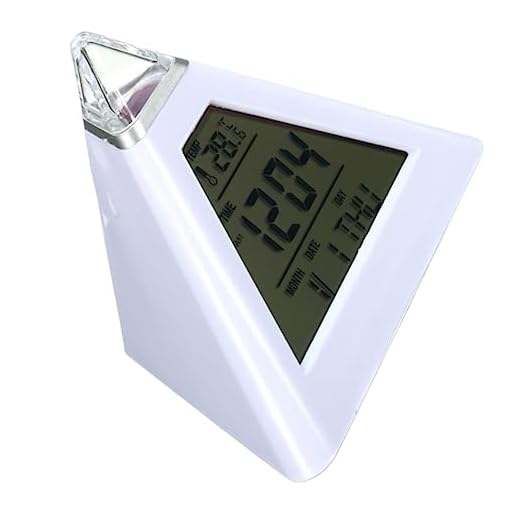 Cabilock Multifunctional Color Changing Pyramid Alarm Clock with LED Display Backlight Options Digital Temperature Display for Bedroom Office Travel White