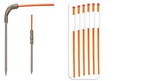 Rebound Reflective Driveway Markers, 4ft Fiberglass Flexible Round Rebounding “Spring Loaded Poles” with Night Time Reflective Marks, Frozen Ground Penetrating Spikes Easy Installation , 6Pk Orange