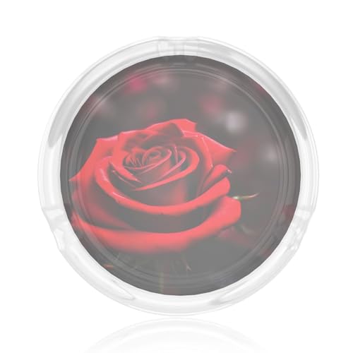 Cendrier rond en verre imprimé rose rouge pour bords bruts pour la maison, le bureau, la terrasse, la voiture, l'intérieur et l'extérieur