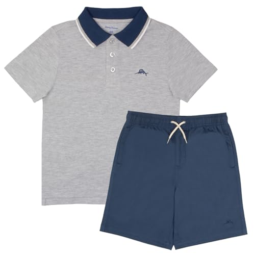 Image of Tommy Bahama Boys Short Sleeve Classic Polo Shirt & Elastic Waist Shorts Set, Casual 2-Piece Back to School Outfit for Kids