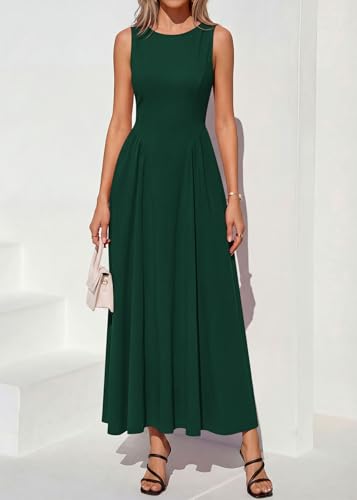 Image of KIRUNDO Wedding Guest Dresses for Women 2026 | Summer Semi Formal Sleeveless Maxi Dress, Lightweight, Elegant Boat Neck, Pleated Swing, Flowy A Line Long Sundress