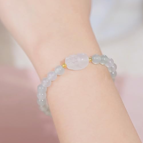 18K Gold Bracelets Chalcedony Beaded Bracelet Pixiu Charm Bracelet Natural Round White/Pink/Green Chalcedony Red Agate Gemstone Stretch Bracelets Healing Bracelet for Women Mom Lover3