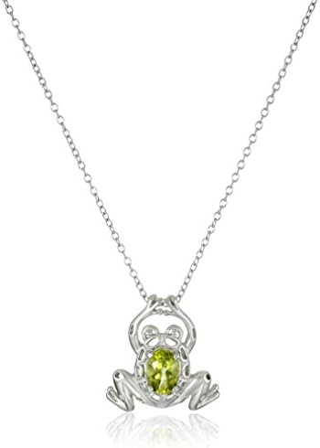 Amazon Essentials Sterling Silver Genuine Peridot Frog Pendant Necklace, 18"