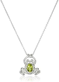 Amazon Essentials Sterling Silver Genuine Peridot Frog Pendant Necklace, 18"