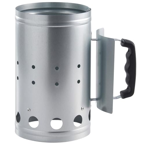 EverFlourish Anzündkamin Kohlestarter Grillkohleanzünder für Grill, Kamin, BBQ, Maße: 16x27 cm Grillstarter Grillkamin für Holzkohle und Briketts - Silber