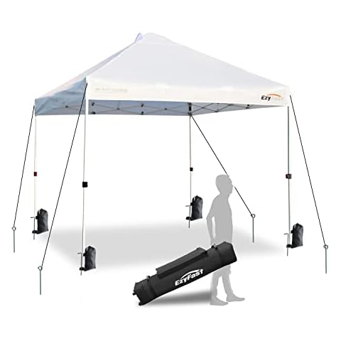 EzyFast Pro Commercial Pop Up Canopy Tent, Patented Umberlla Structure Instant Shelter, One Push Up Heavy Duty Portable Shade with Wheeled Carry Bag (10'x10', Commercial White) Cover