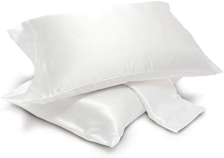 Pack of 2 Satin Pillowcases for Hair and Skin, Satin Pillow Cases Set of 2 Pillow Cover with Envelop Closure (Standard/Queen, White)