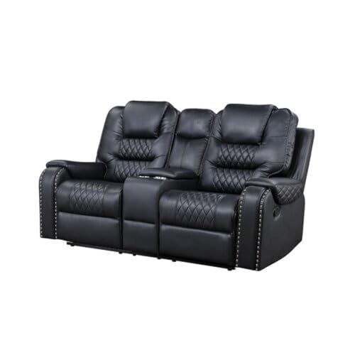 Image of Torque - Mikkel Leatherette 2 Seater Manual Recliner with Cup Holder Console- Black | 2 Seater Loveseat Recliner Chair | Two-Seater Recliners Sofa for Living Room 1 Year Warranty