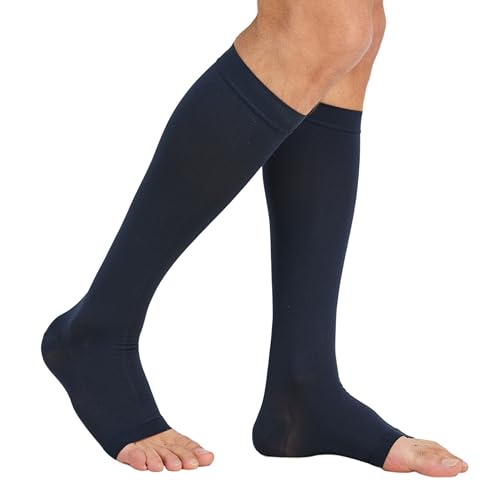 Image of MGANG Knee High Compression Socks 20-30mmHg for Varicose Veins, Open Toe | Graduated Compression, Circulation, DVT, Swelling, Nurses, Pregnancy, Standing, Office, Flight, Travel, Running, Recovery