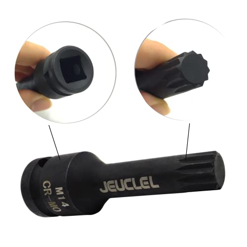 Jeuclel M14 Impact Spline Bit Socket, 14Mm Metric 1/2-Inch Impact Drive Triple Square Socket, Cr-Mo Steel Lengthen Screwdriver Socket Adapter #TOP5