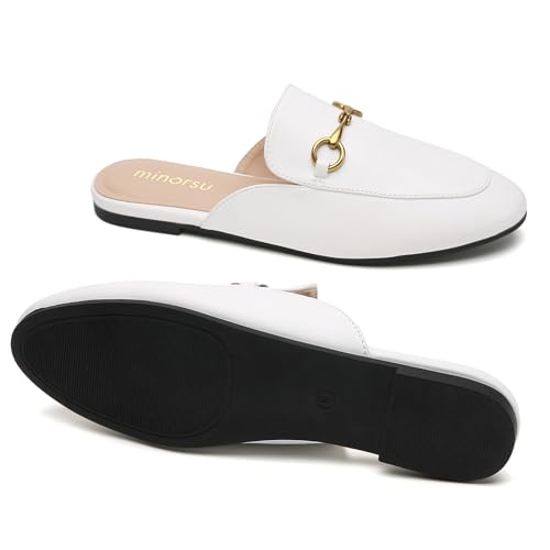 Image of Minorsu Buckle Mules for Women Flats Loafers Shoes for Work Office Business | Slip on,Round Toe,Backless,Slides, Casual