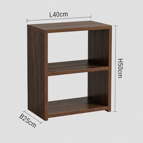 Image of ECOLINE Engineered Wood Bedside Table & Coffee Table for Living Room - 2-Tier Modern Side Organizer Shelf, Walnut Finish (40x25x50 cm)